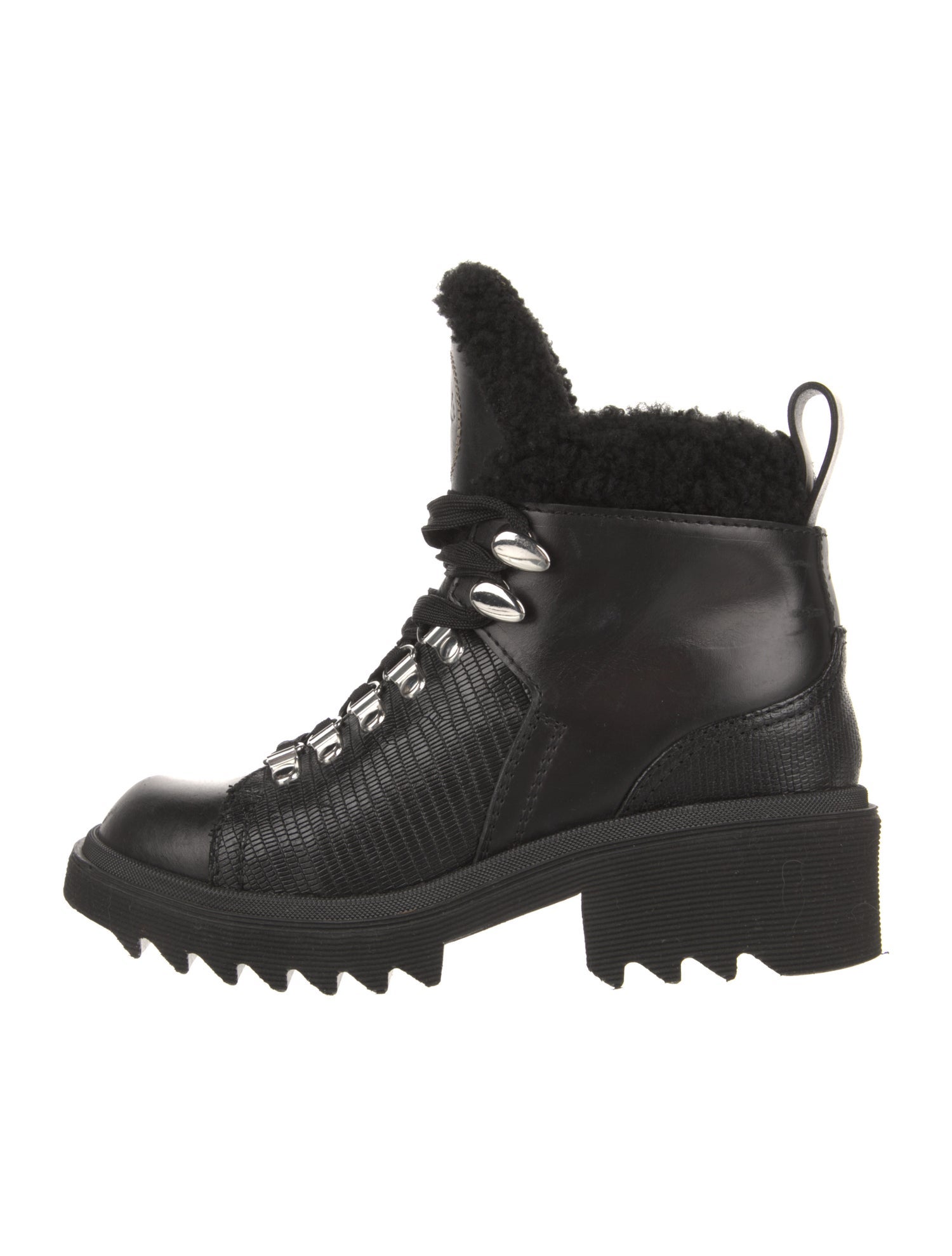 Chloé Leather Fur Trim Combat Boots