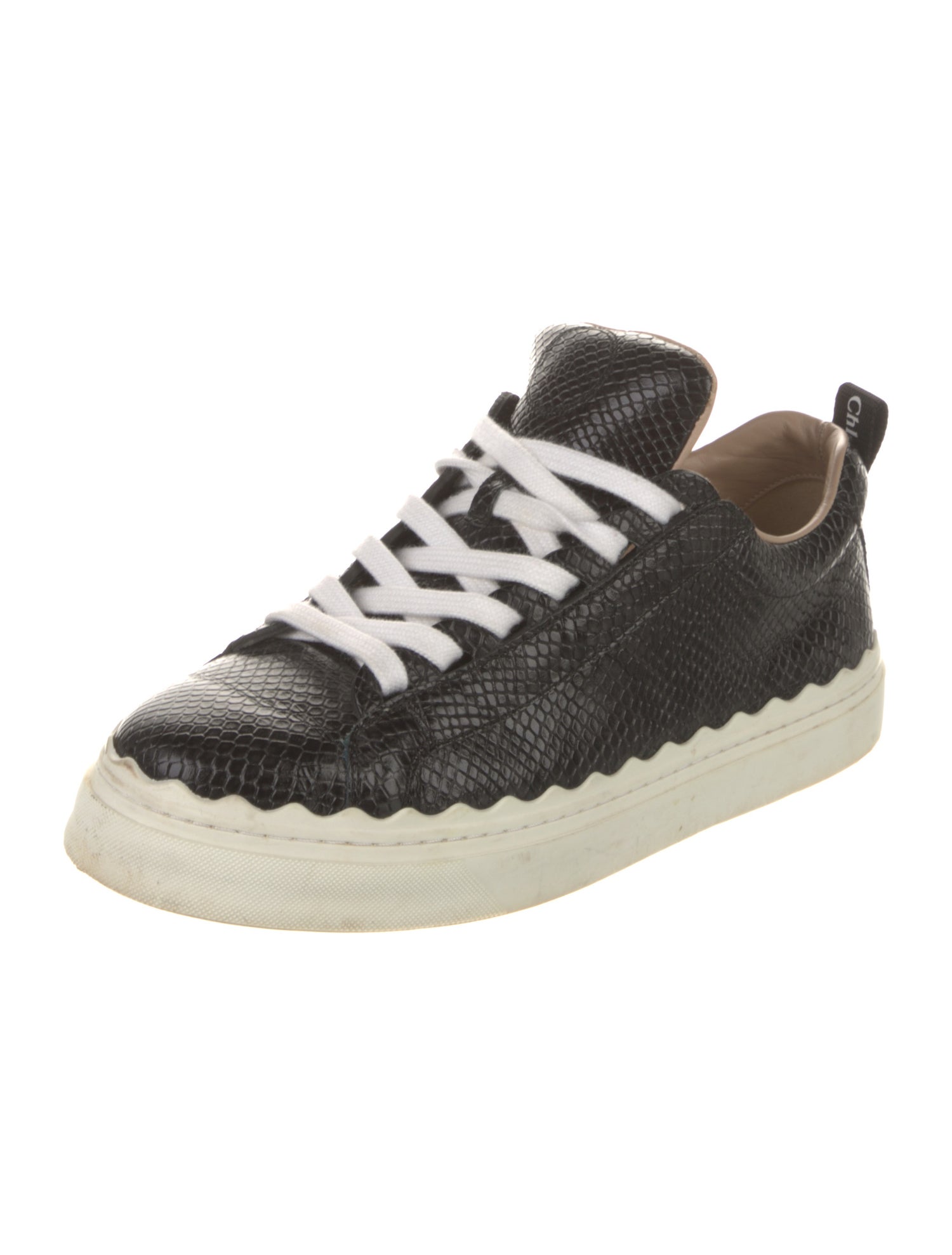 Chloé Embossed Leather Scalloped Accent Sneakers