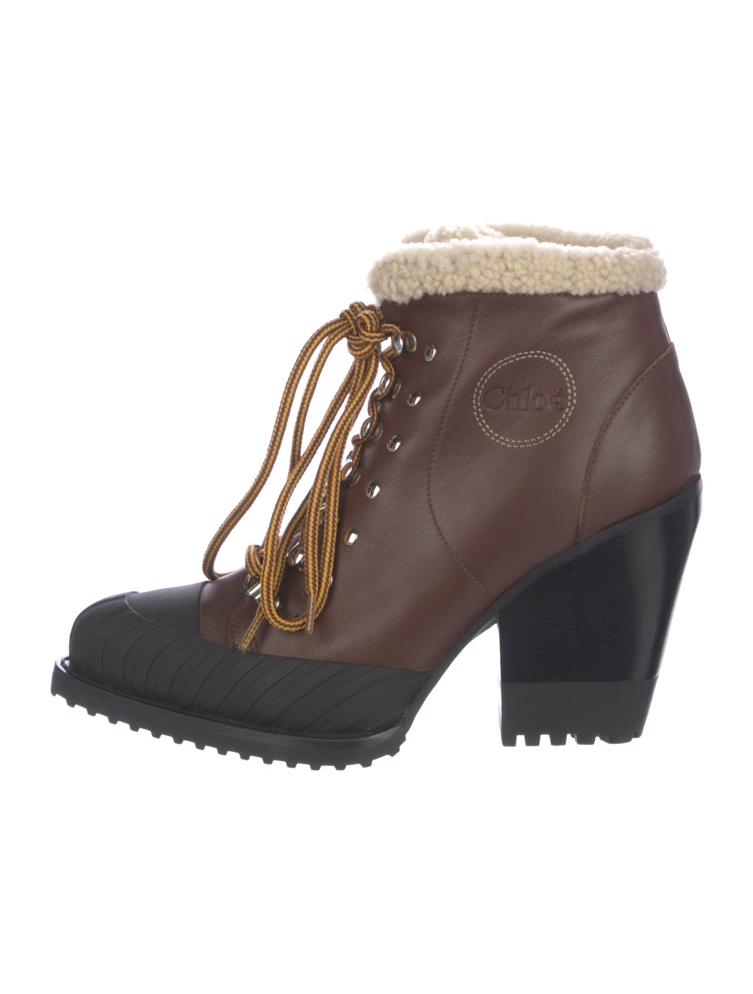 Chloé Leather Colorblock Pattern Lace-Up Boots