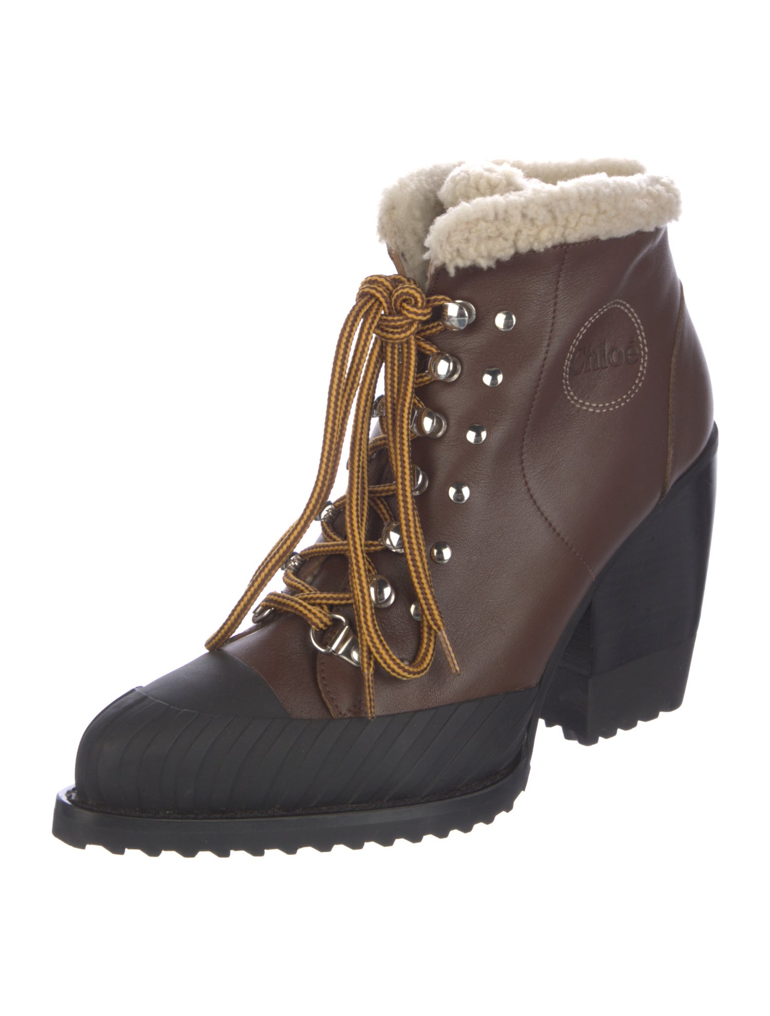 Chloé Leather Colorblock Pattern Lace-Up Boots