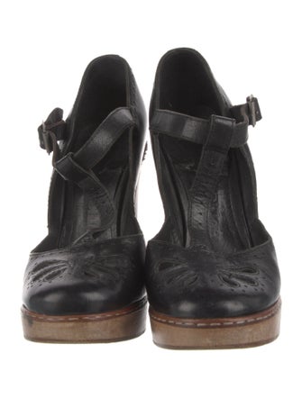 Chloé Leather Lasercut Accents T-Strap Pumps