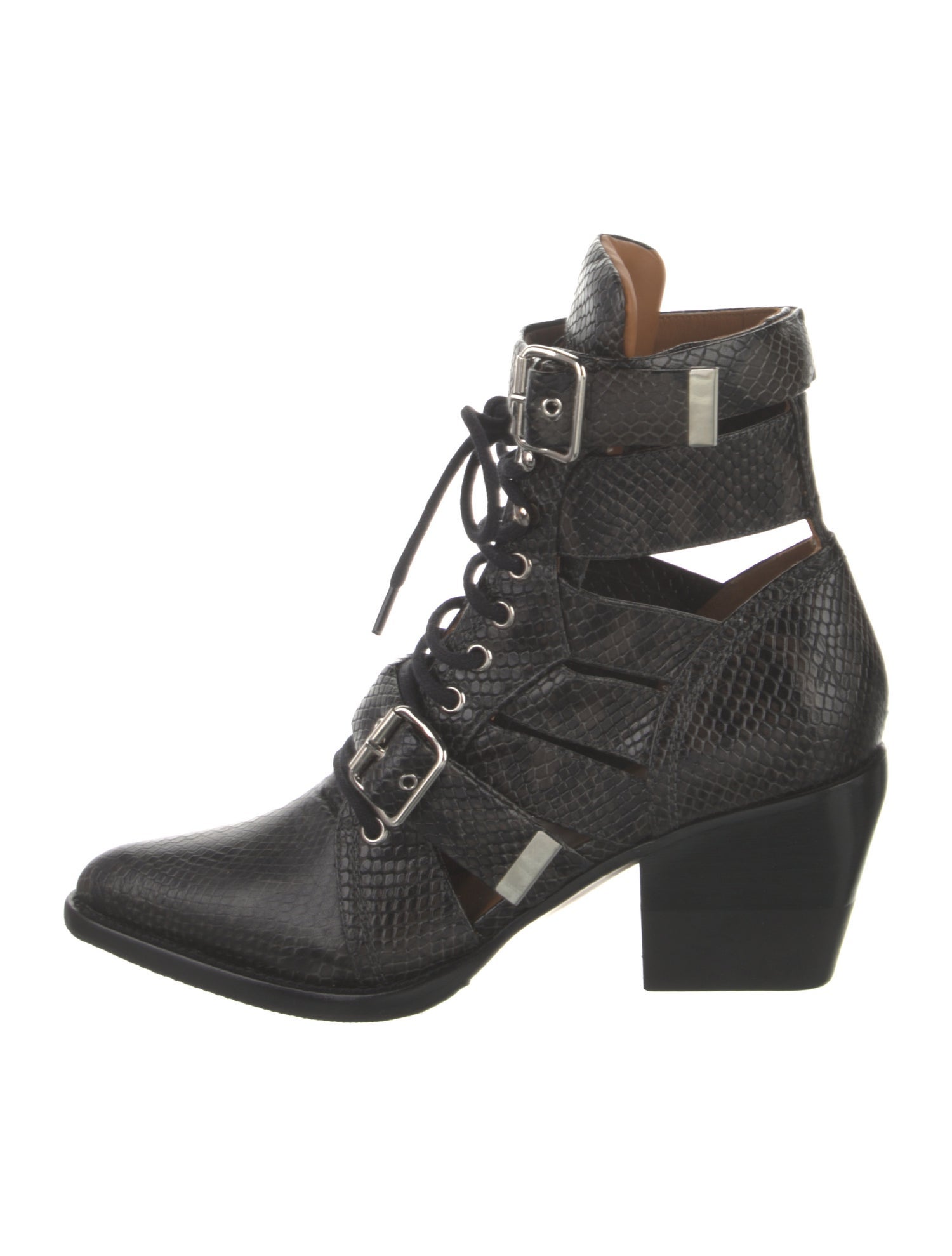 Chloé Embossed Leather Lace-Up Boots