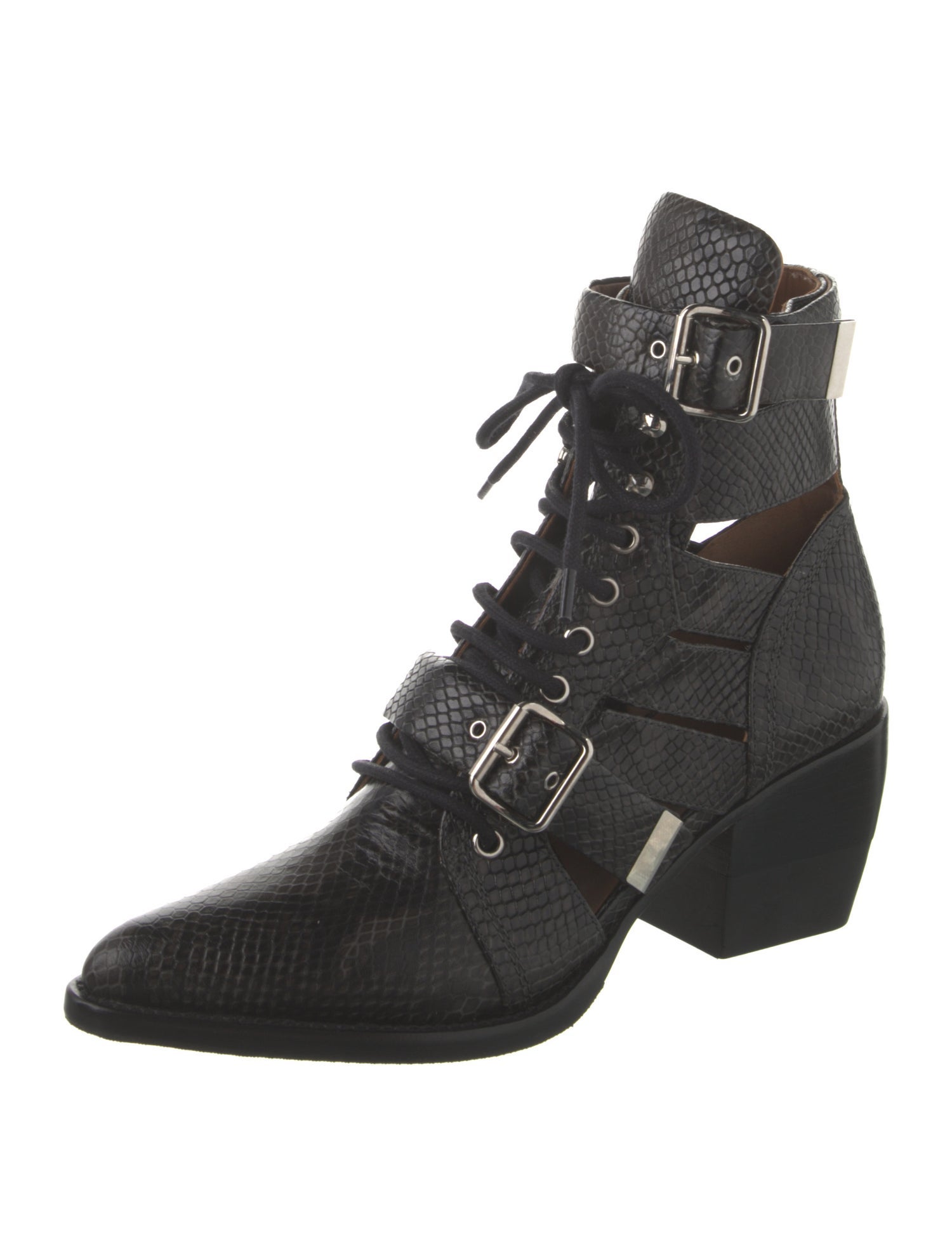 Chloé Embossed Leather Lace-Up Boots