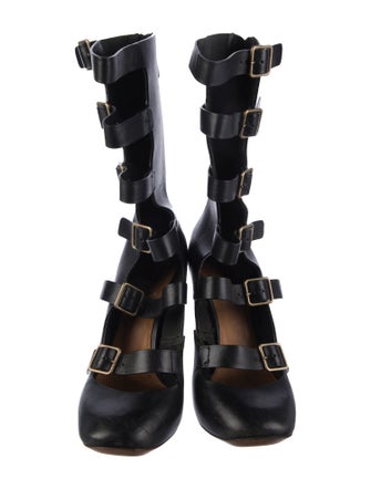 Chloé Leather Cutout Accent Lace-Up Boots