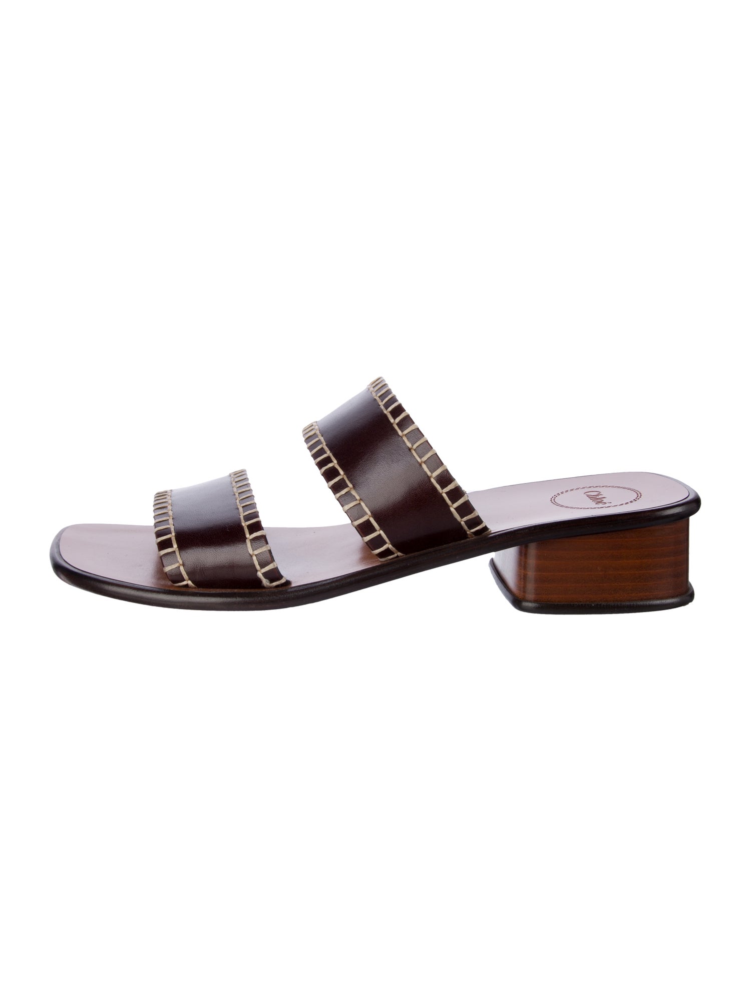 Chloé Leather Whipstitch Trim Slides