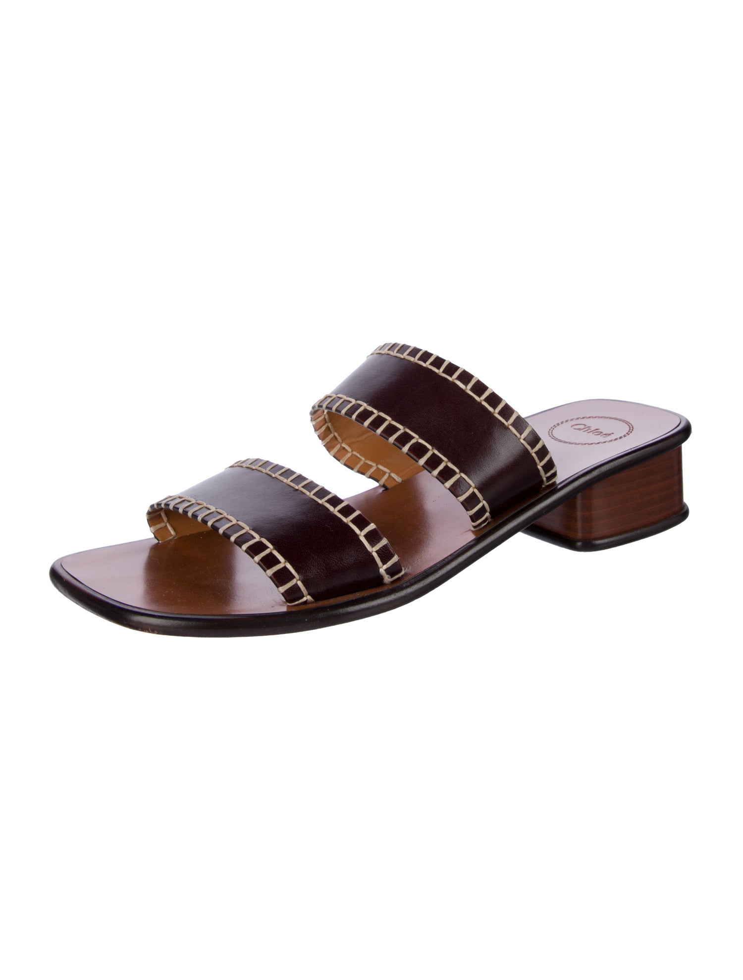 Chloé Leather Whipstitch Trim Slides