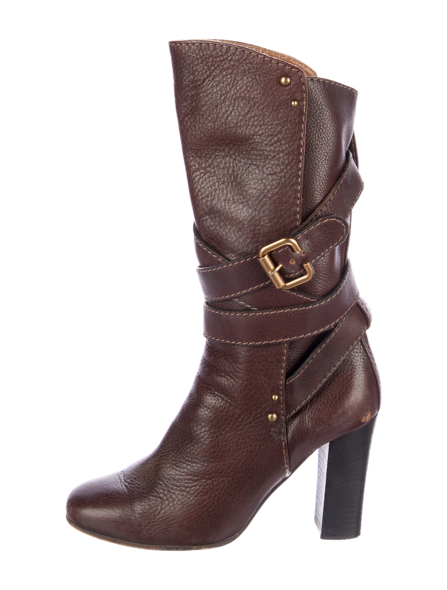 Chloé Leather Studded Accents Moto Boots