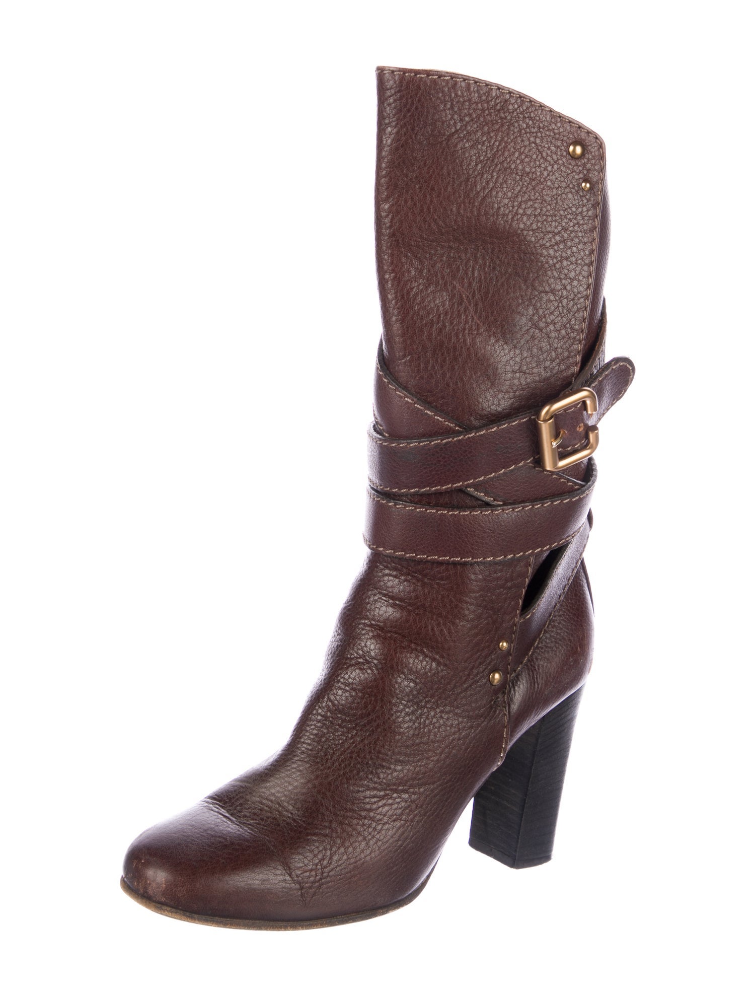 Chloé Leather Studded Accents Moto Boots