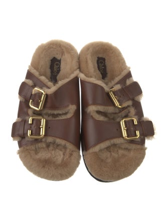 Chloé Leather Fur Trim Slides