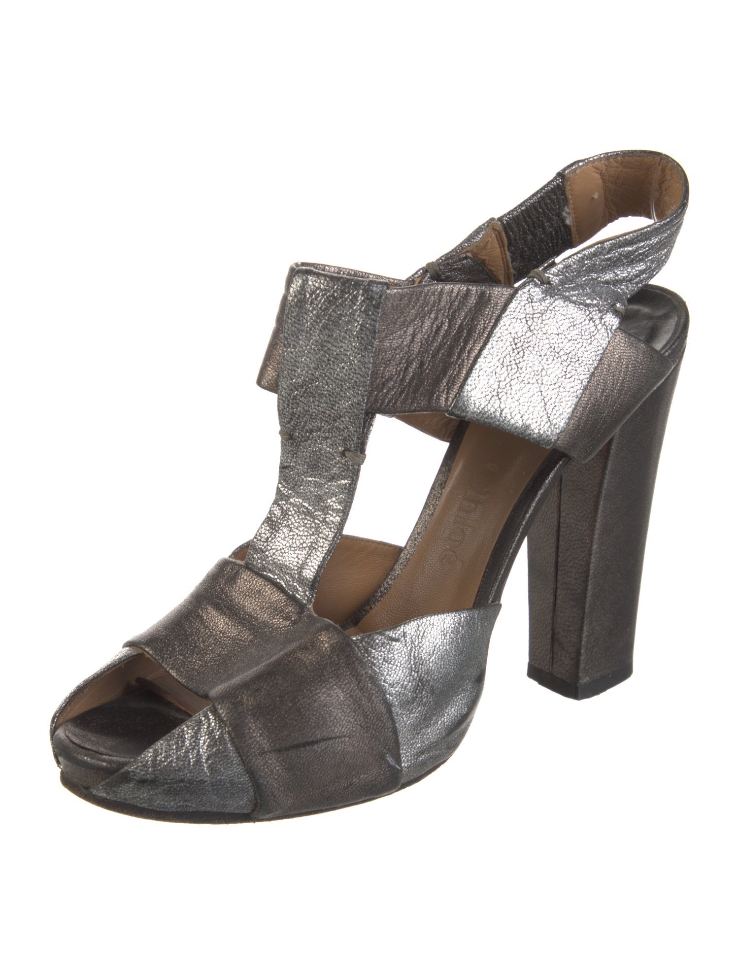 Chloé Leather Colorblock Pattern T-Strap Pumps