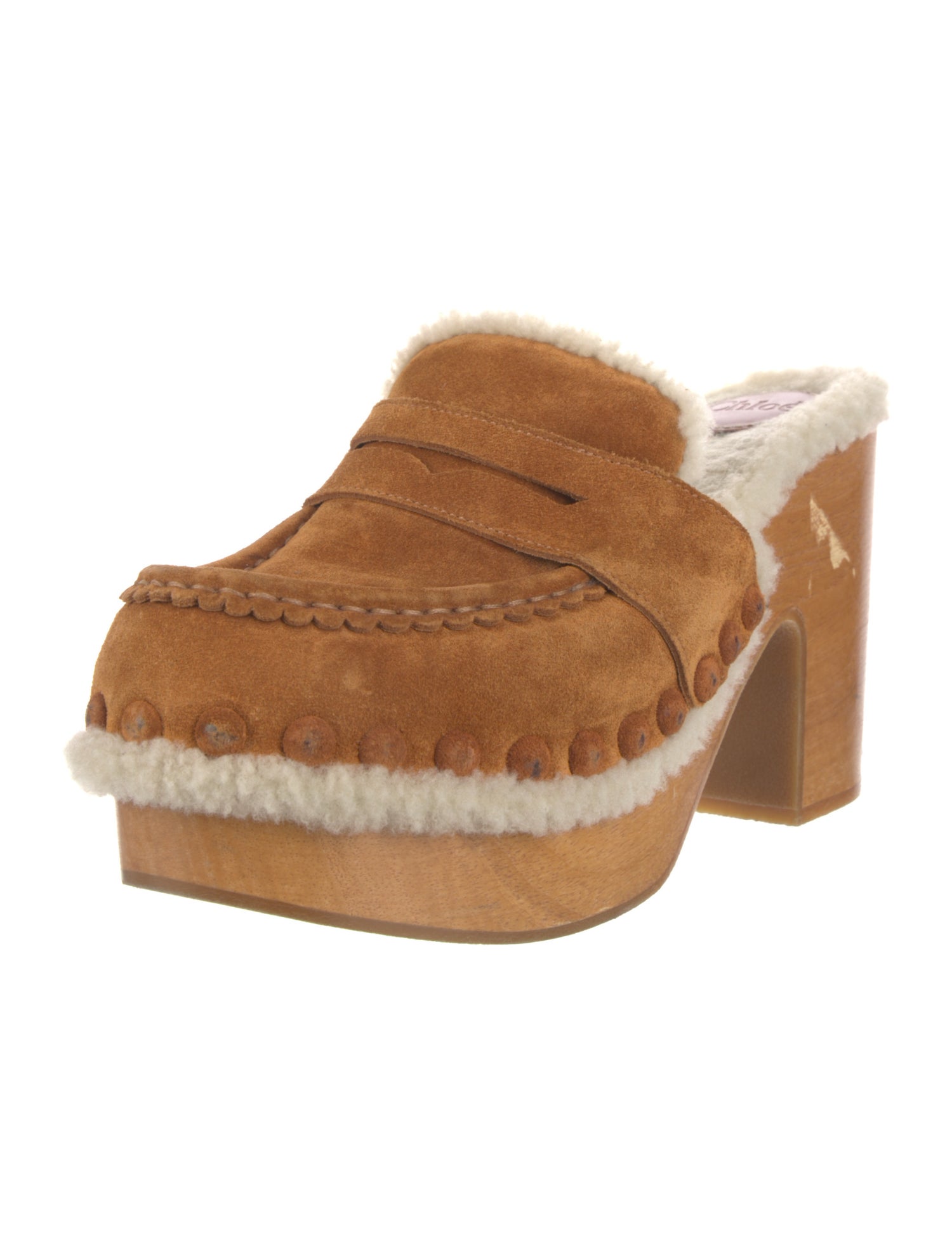 Chloé Suede Colorblock Pattern Mules