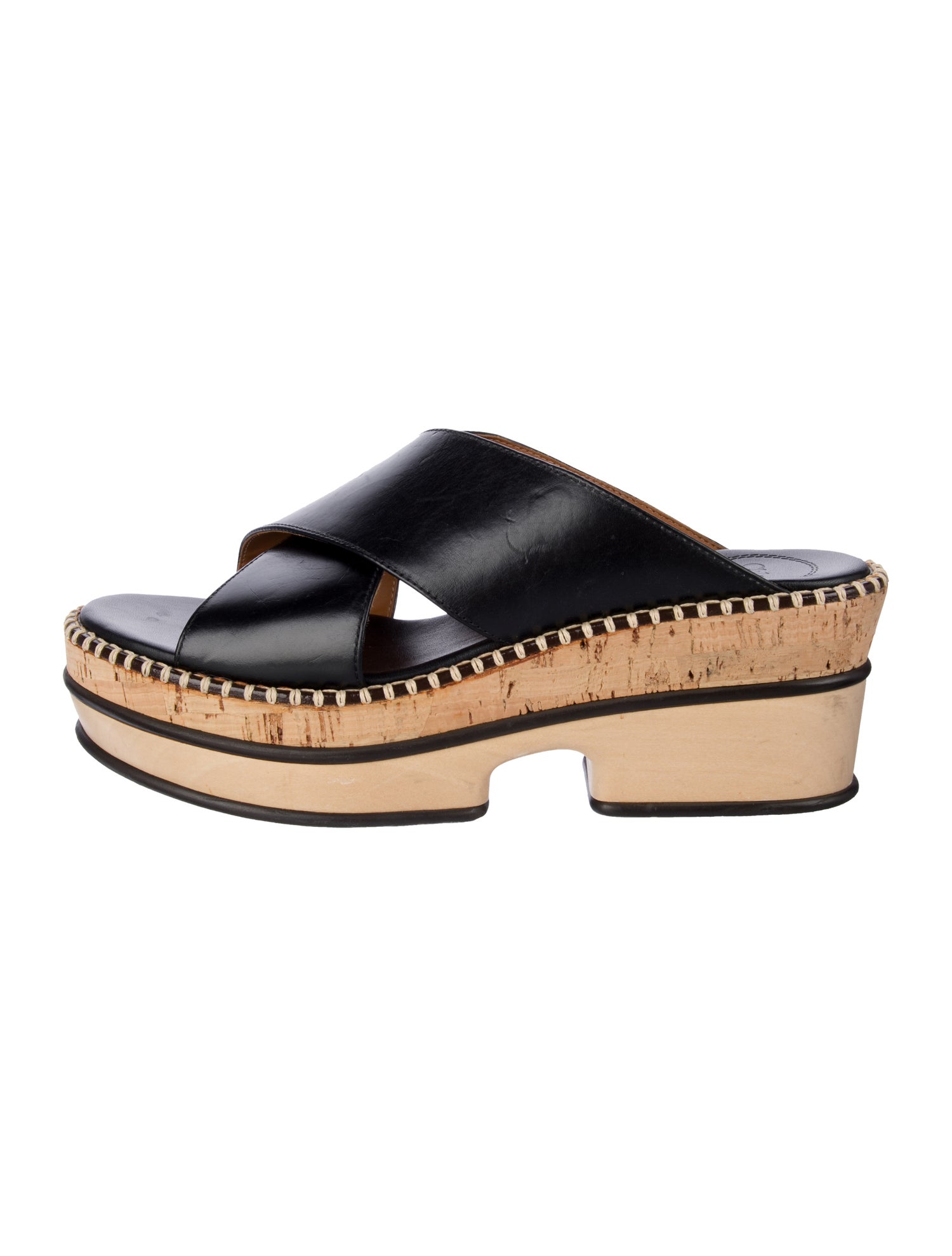 Chloé Leather Whipstitch Trim Slides