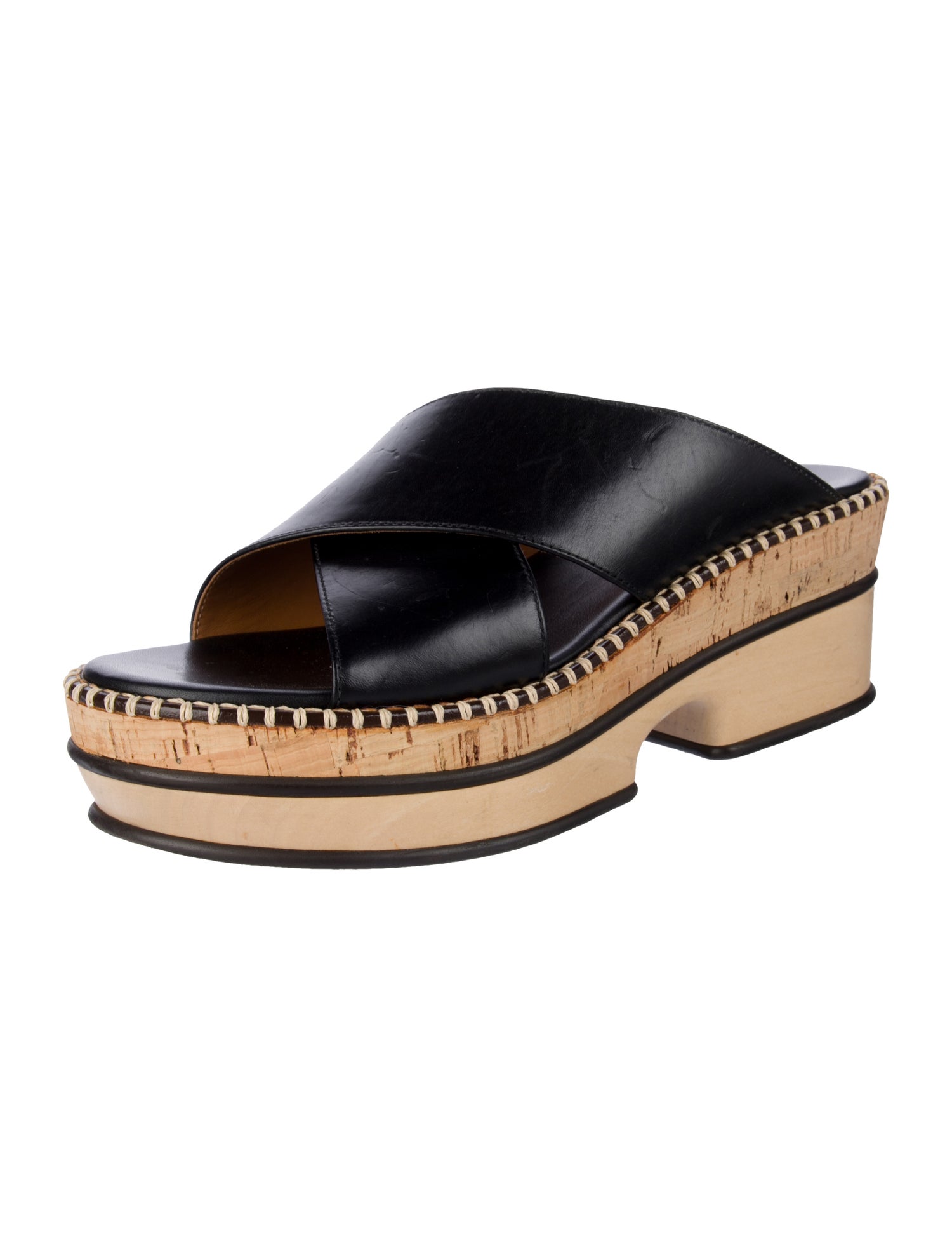 Chloé Leather Whipstitch Trim Slides