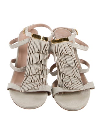 Chloé Leather Fringe Trim Accent Slingback Sandals