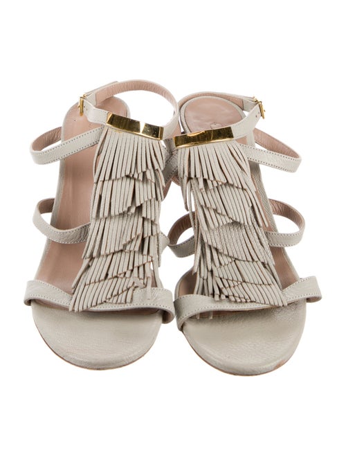 Chloé Leather Fringe Trim Accent Slingback Sandals