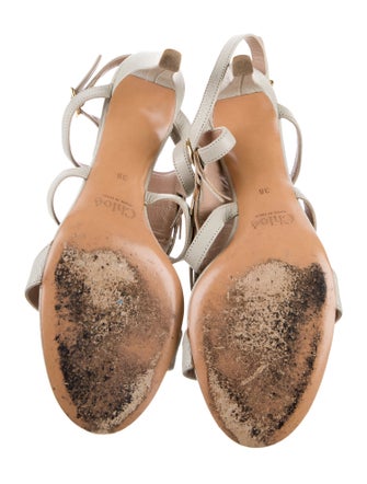 Chloé Leather Fringe Trim Accent Slingback Sandals