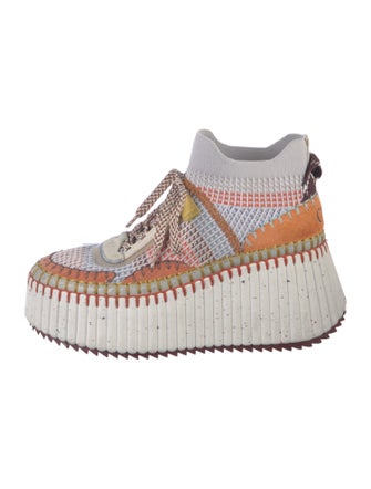 Chloé Patterned Embroidered Accent Wedge Sneakers