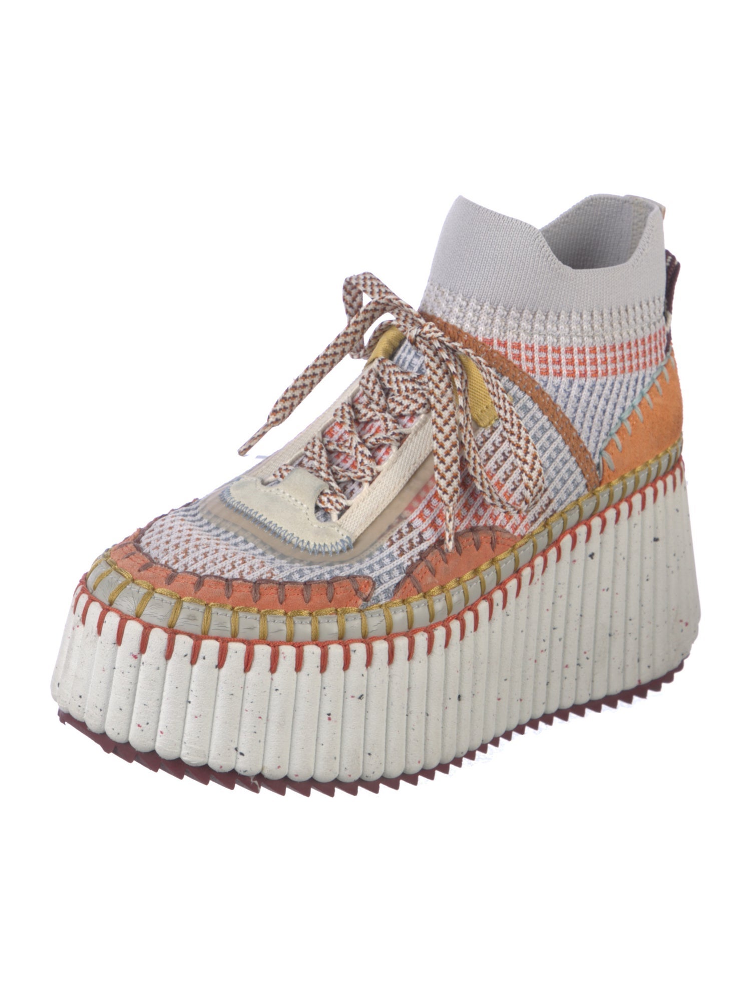 Chloé Patterned Embroidered Accent Wedge Sneakers