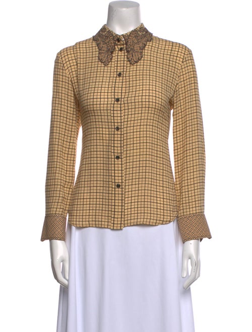 Chloé Silk Plaid Print Button-Up Top