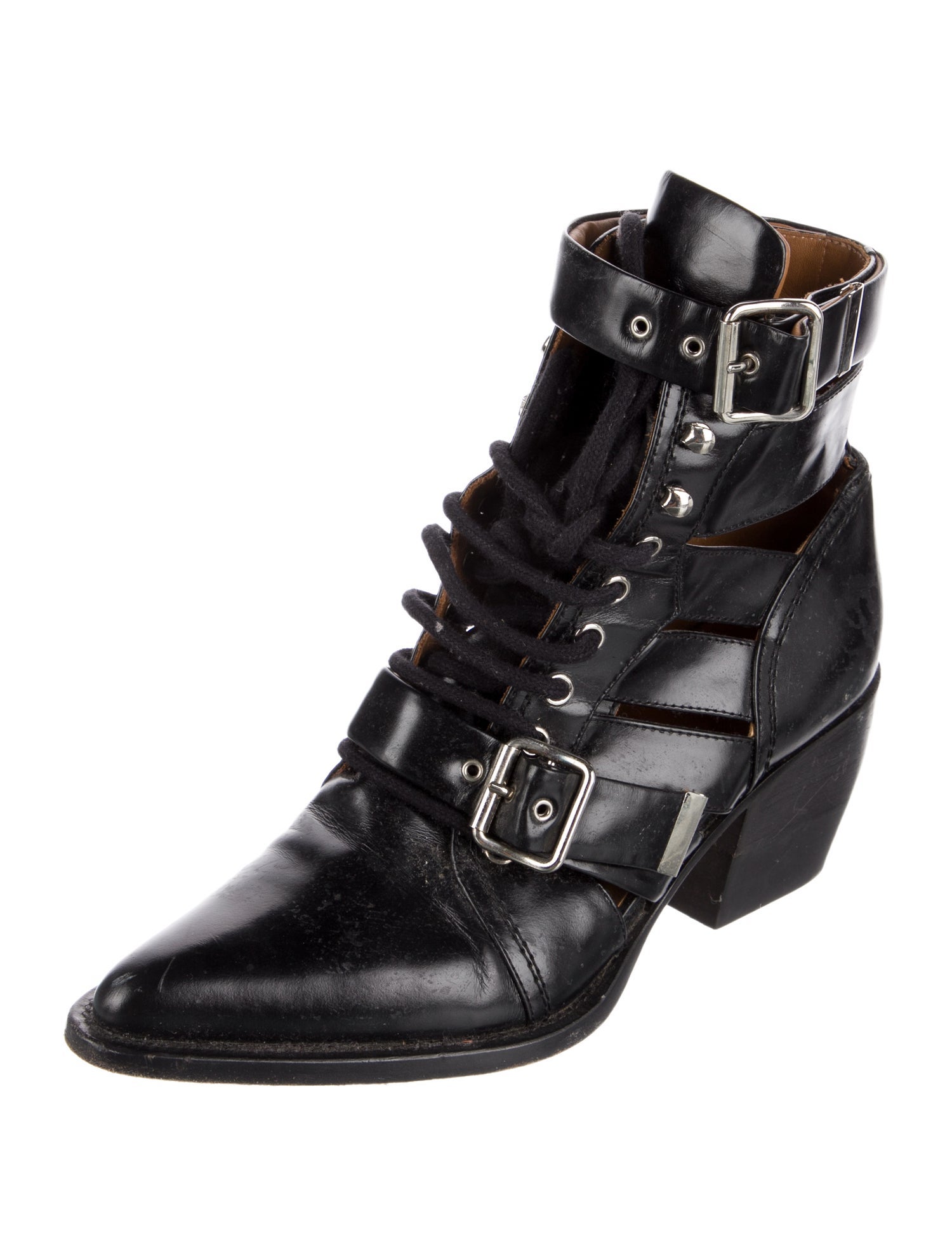 Chloé Leather Cutout Accent Lace-Up Boots