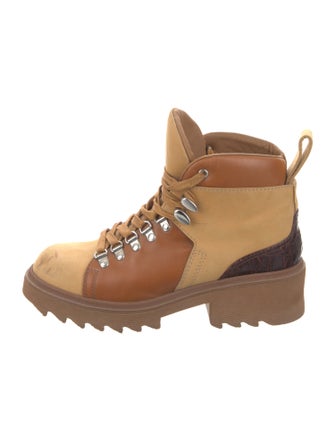 Chloé Suede Colorblock Pattern Lace-Up Boots