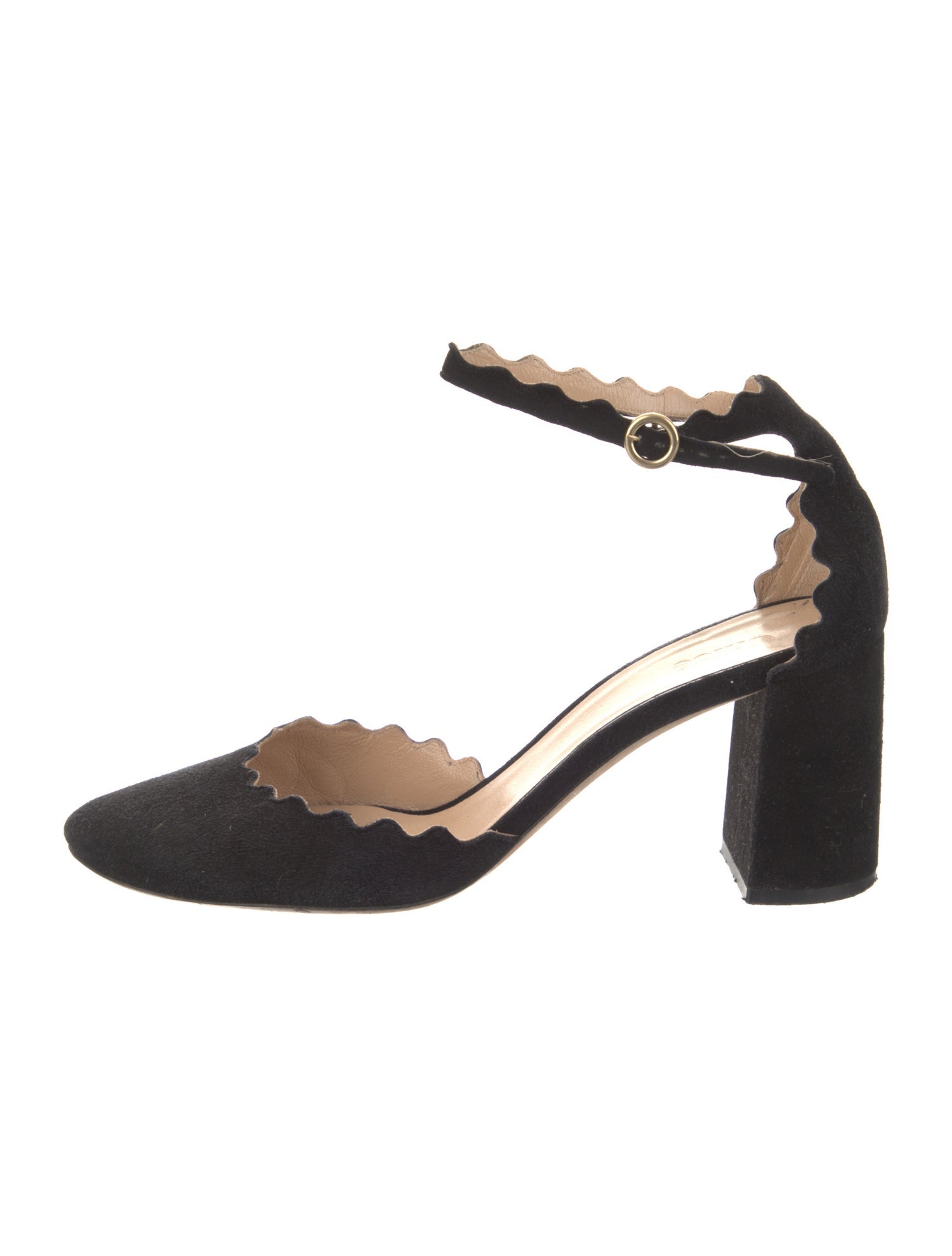 Chloé Suede Scalloped Accent D'Orsay Pumps