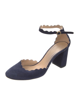 Chloé Suede Scalloped Accent D'Orsay Pumps