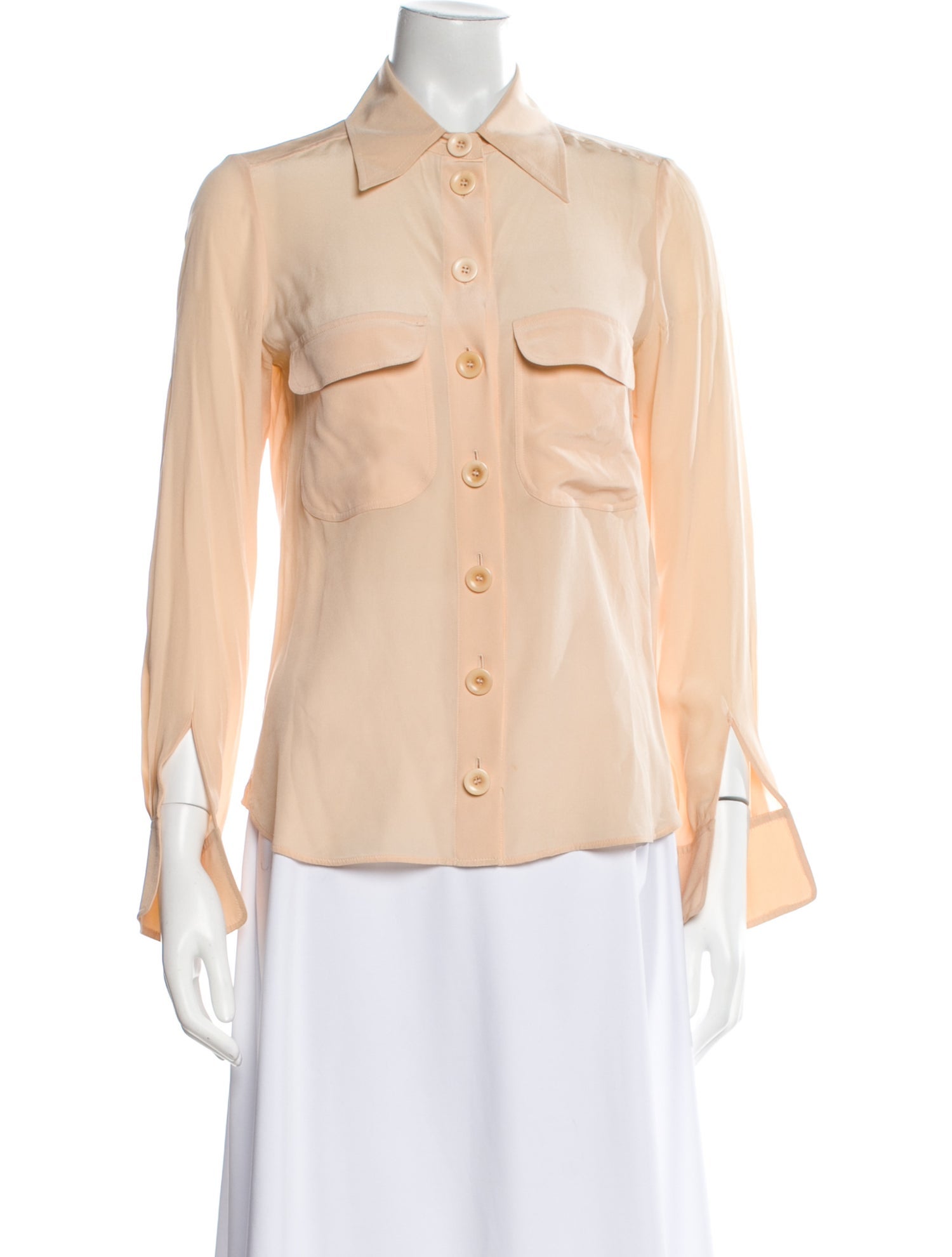 Chloé Silk Three-Quarter Sleeve Button-Up Top