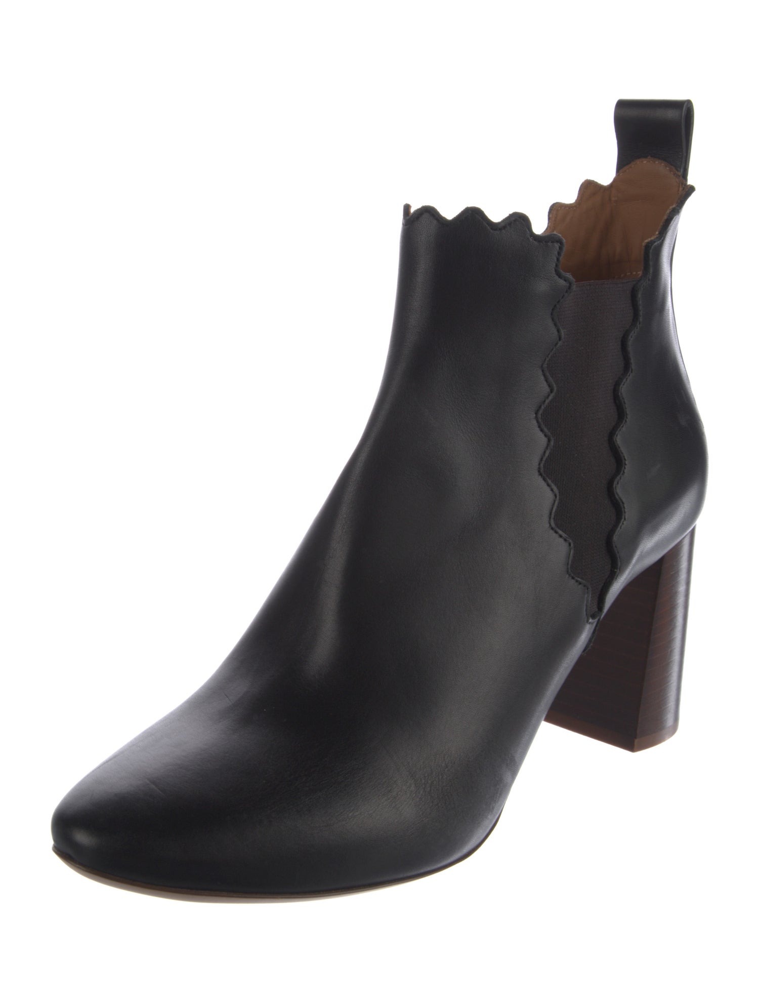 Chloé Leather Scalloped Accent Chelsea Boots