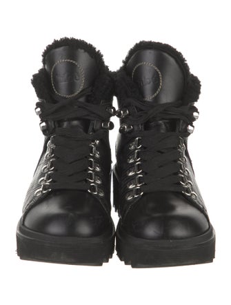 Chloé Embossed Leather Faux Fur Trim Combat Boots