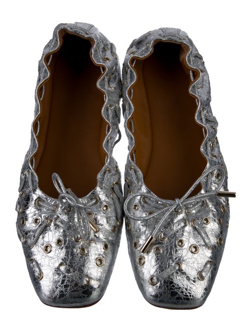 Chloé Embossed Leather Bow Accents Ballet Flats