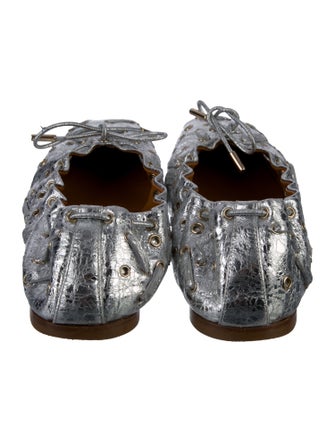 Chloé Embossed Leather Bow Accents Ballet Flats