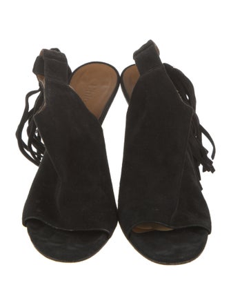 Chloé Suede Fringe Trim Accent Slingback Sandals