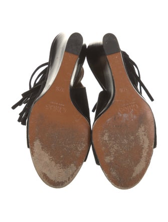 Chloé Suede Fringe Trim Accent Slingback Sandals