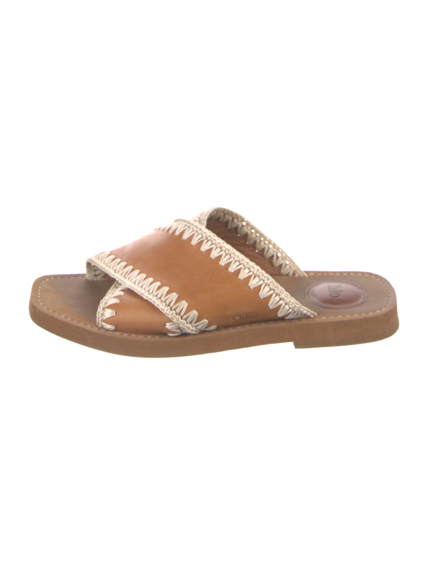 Chloé Leather Whipstitch Trim Slides