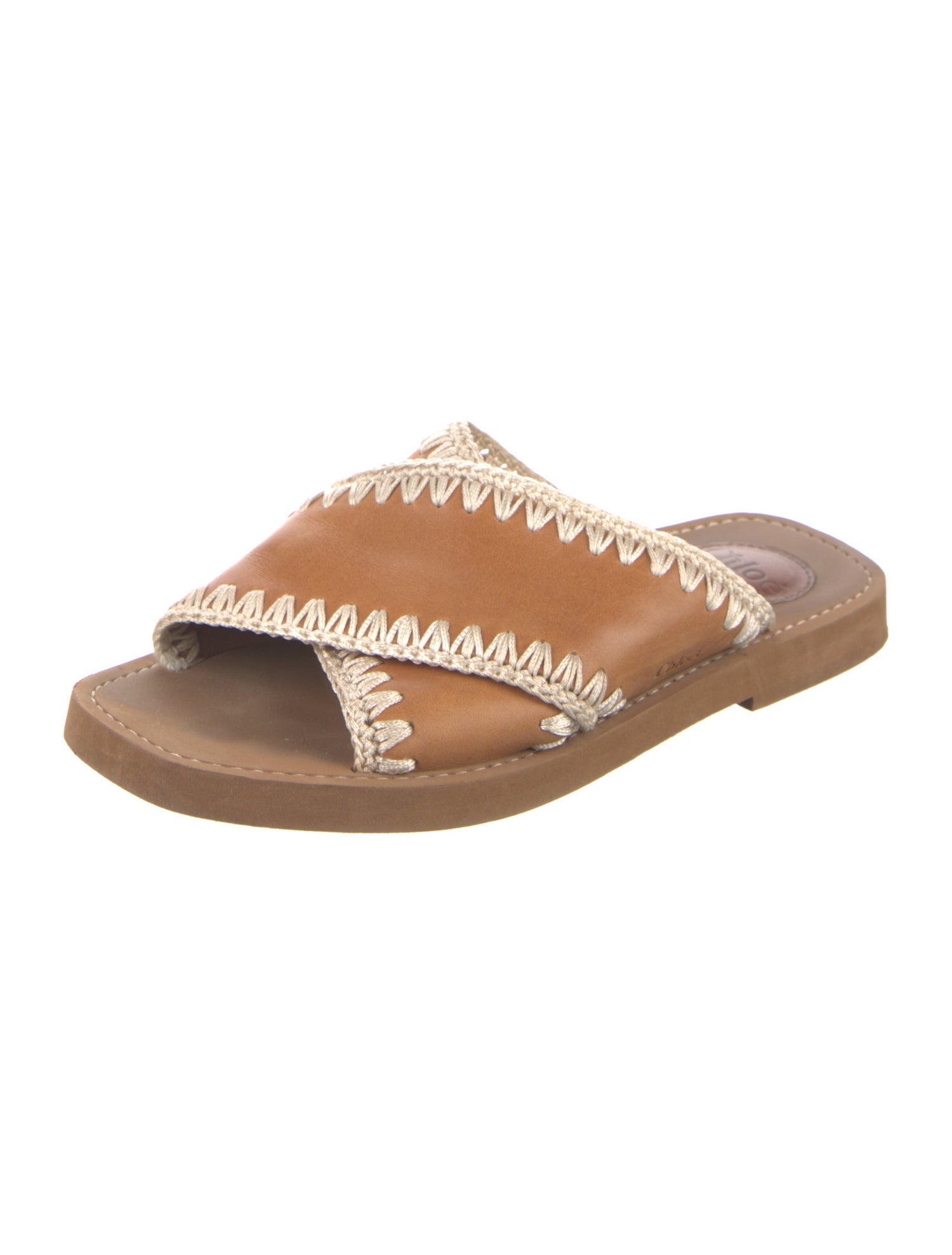 Chloé Leather Whipstitch Trim Slides