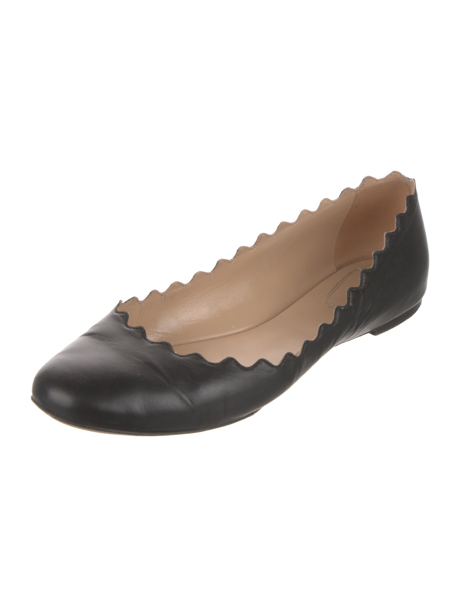 Chloé Leather Scalloped Accent Ballet Flats