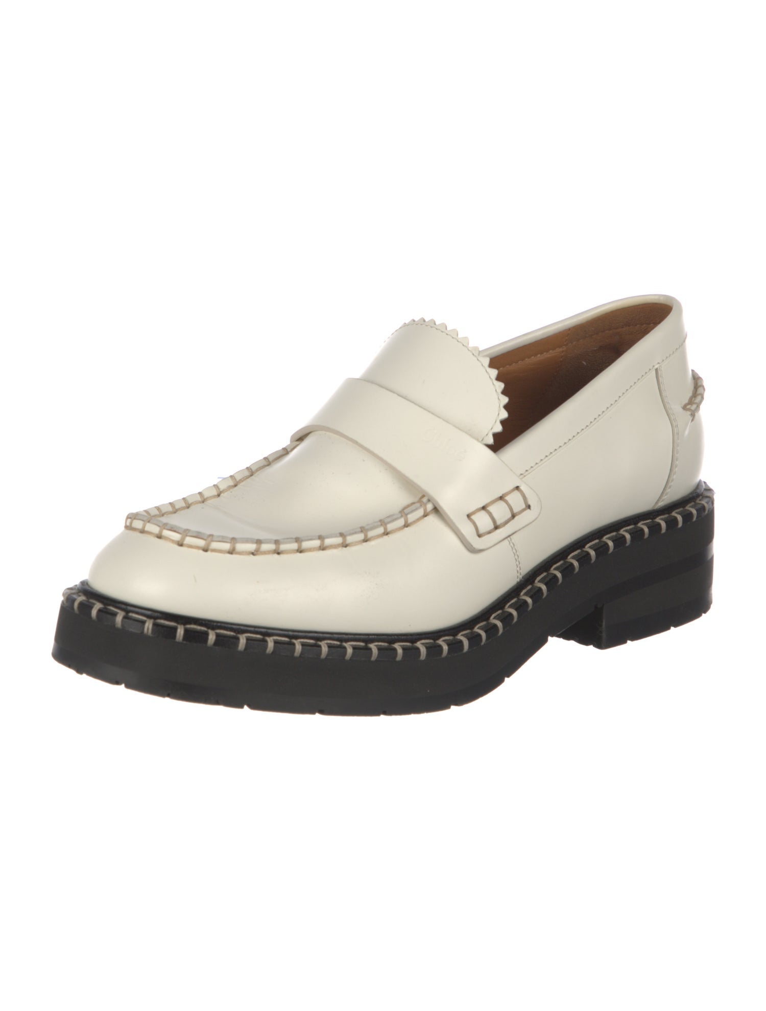 Chloé Leather Whipstitch Trim Loafers