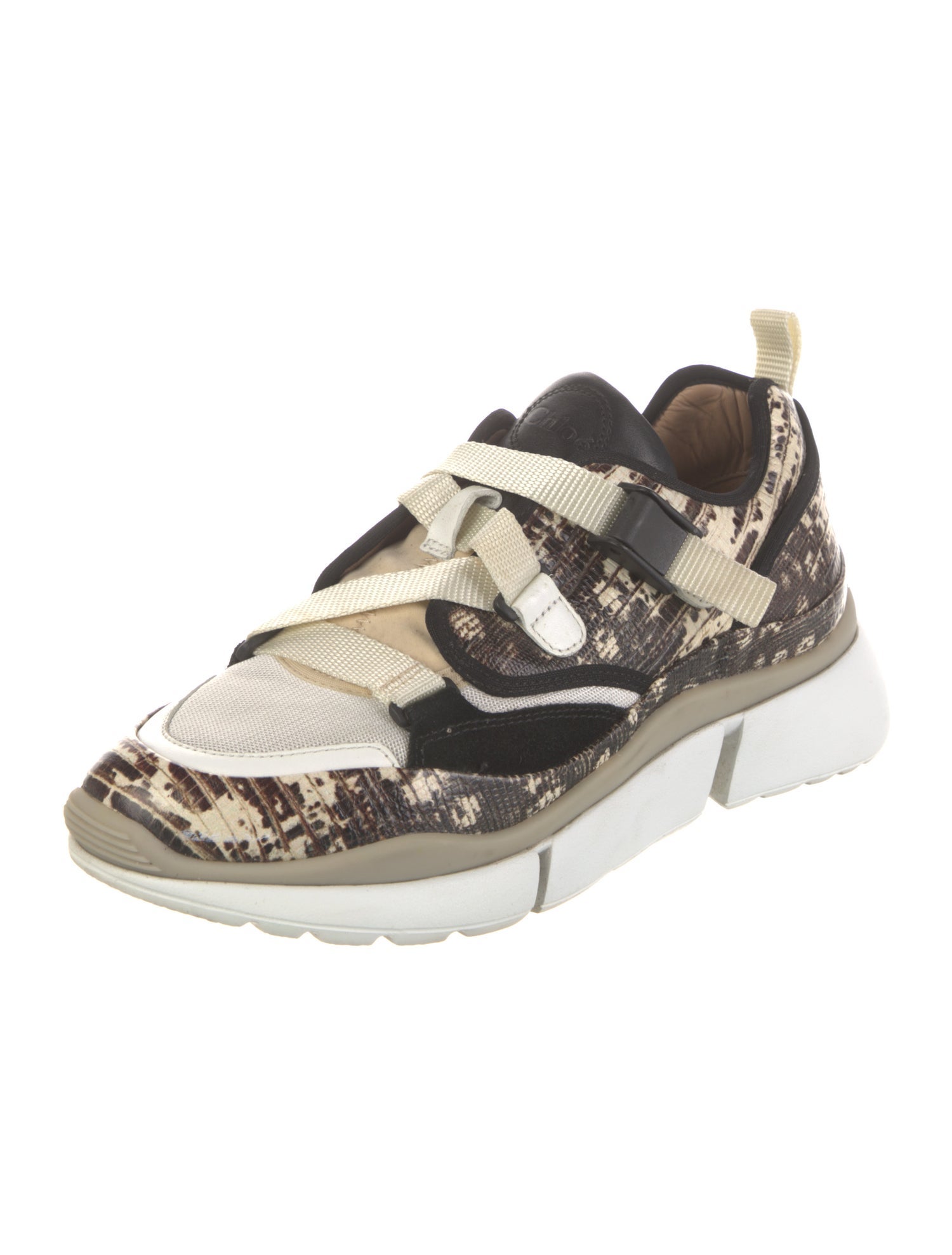 Chloé Embossed Leather Mesh Accents Sneakers