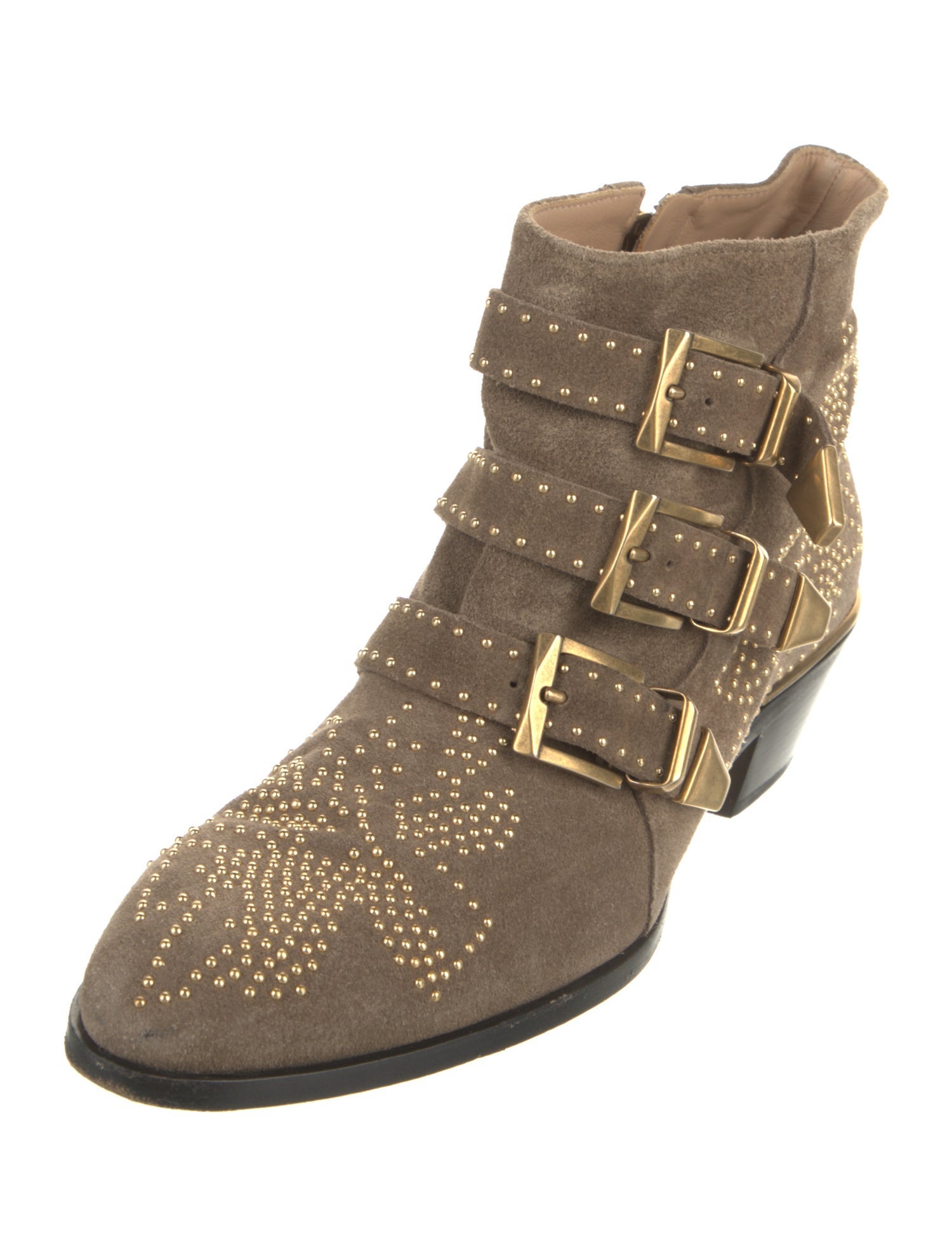 Chloé Suede Studded Accents Western Boots