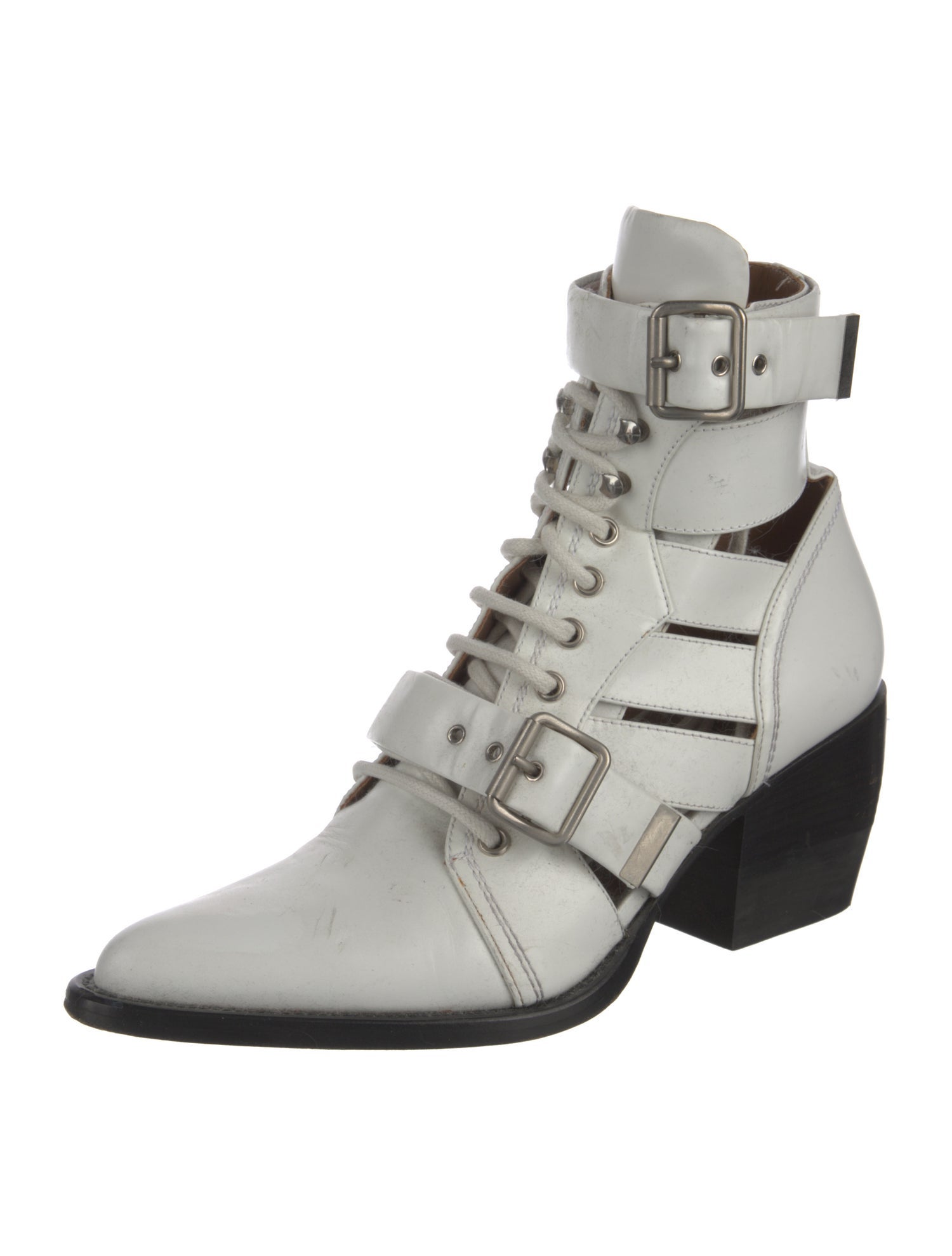 Chloé Leather Cutout Accent Lace-Up Boots