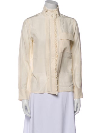 Chloé Silk Mock Neck Button-Up Top