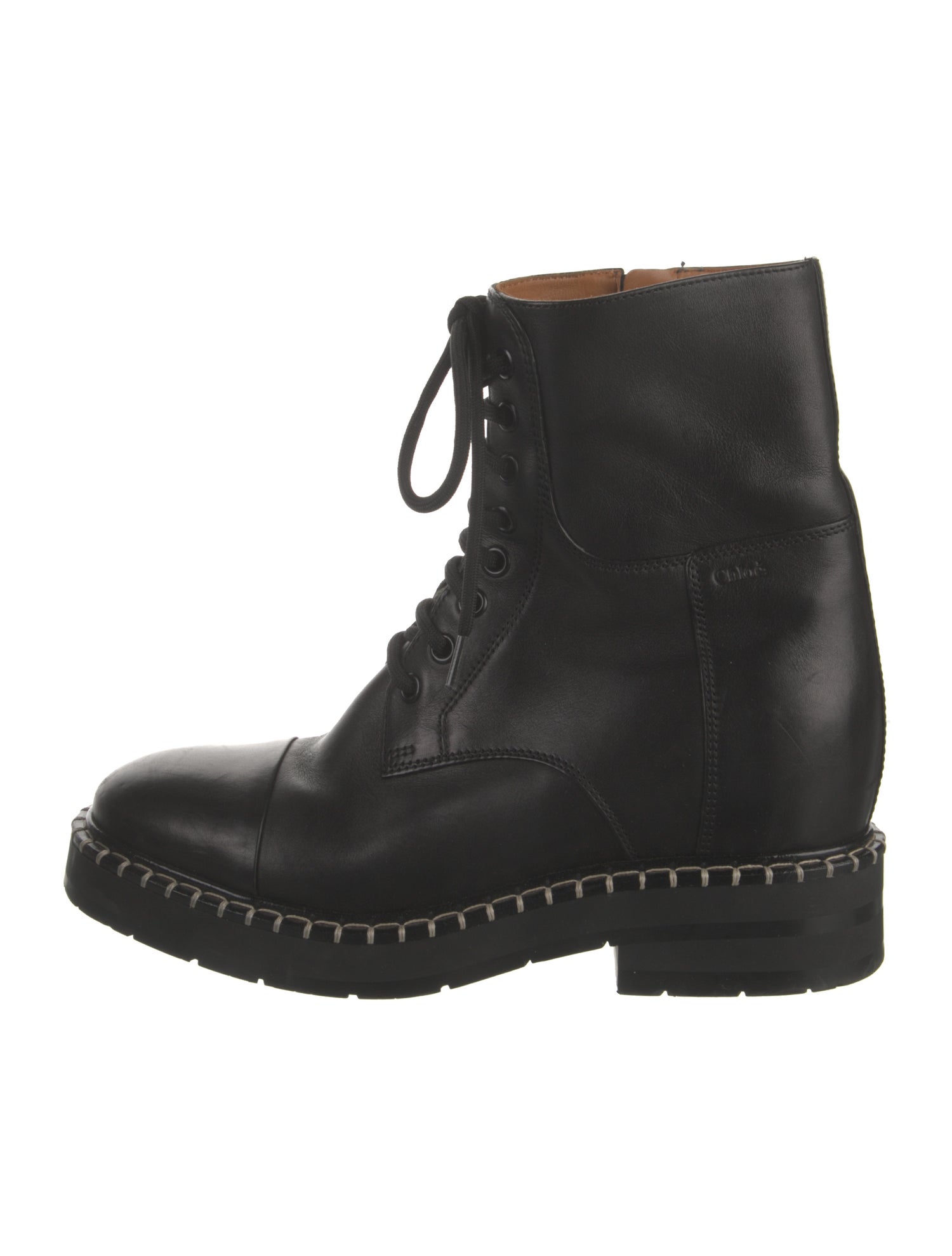 Chloé Leather Whipstitch Trim Combat Boots