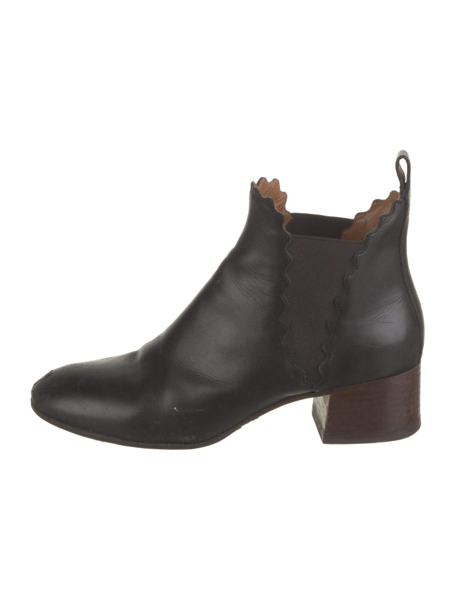 Chloé Leather Scalloped Accent Chelsea Boots