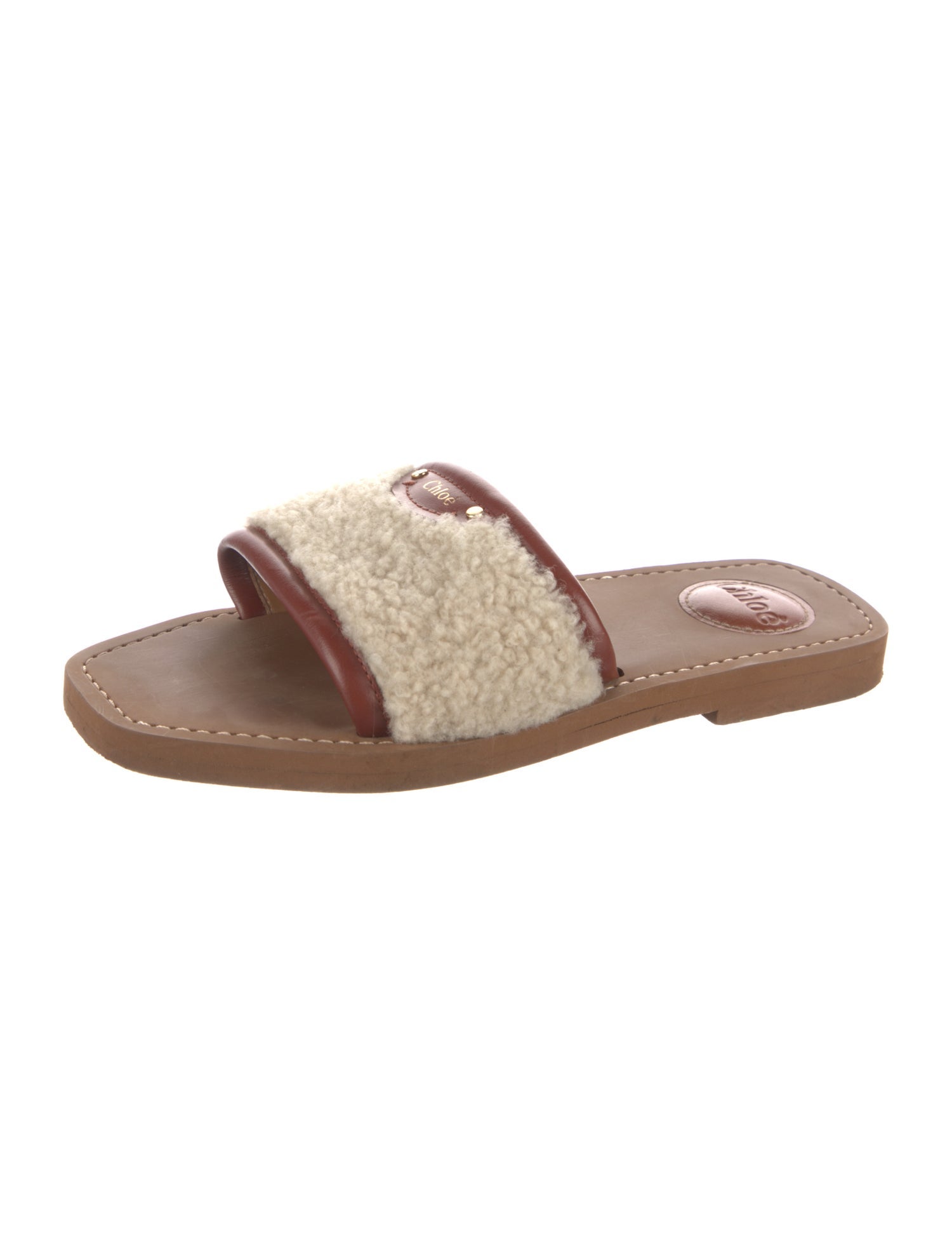 Chloé Shearling Leather Trim Embellishment Slides
