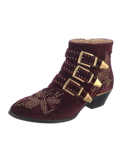 Chloé Velvet Colorblock Pattern Lace-Up Boots