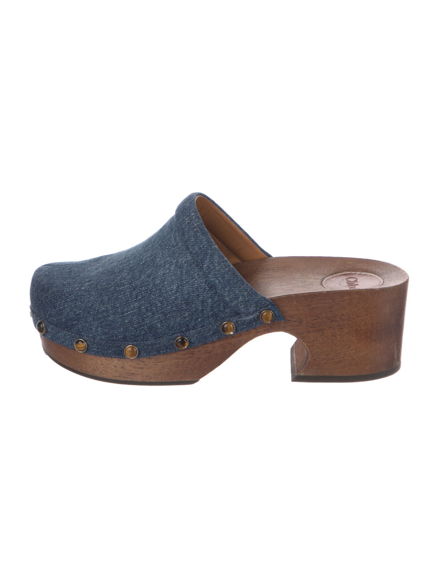 Chloé Denim Colorblock Pattern Mules