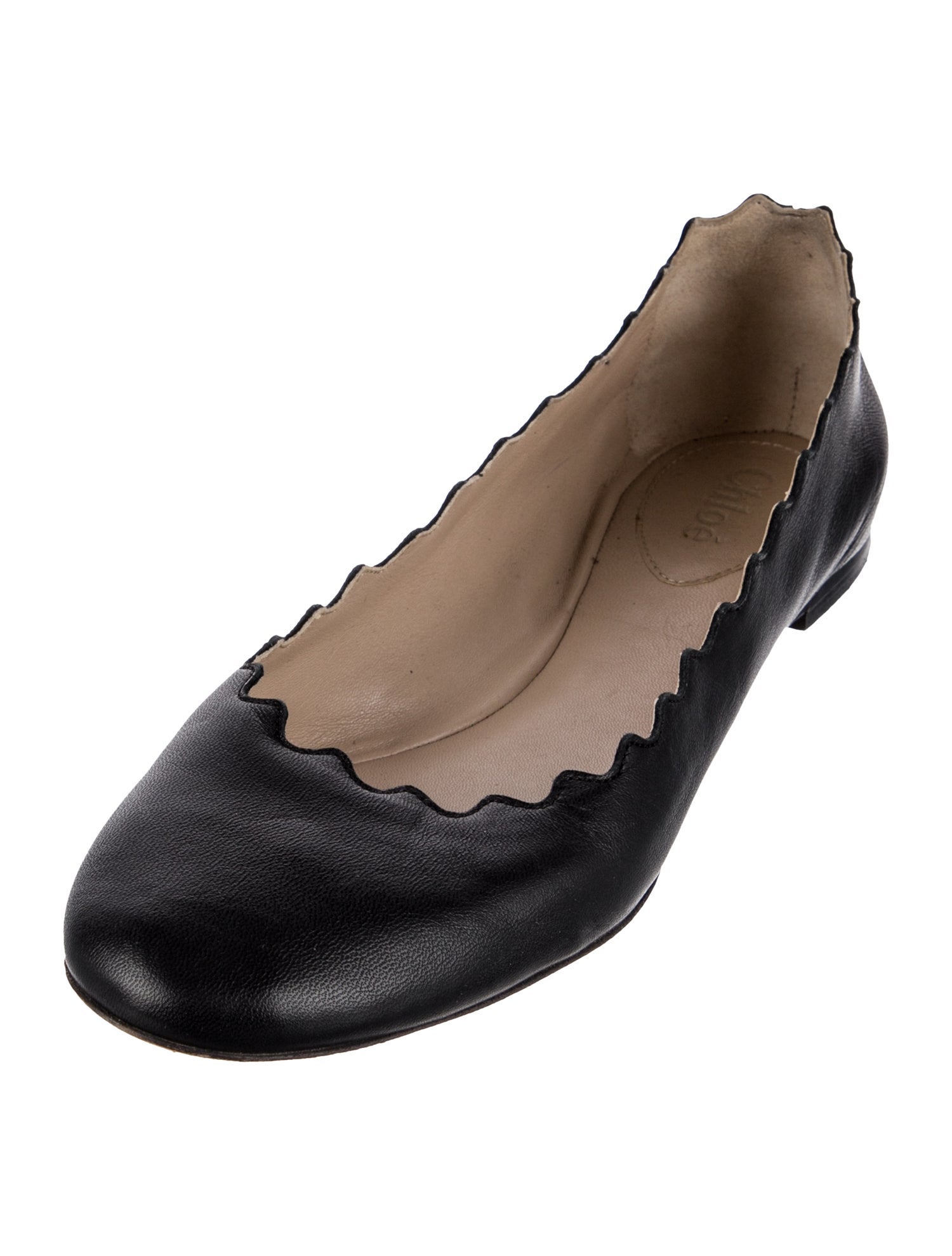 Chloé Leather Scalloped Accent Ballet Flats