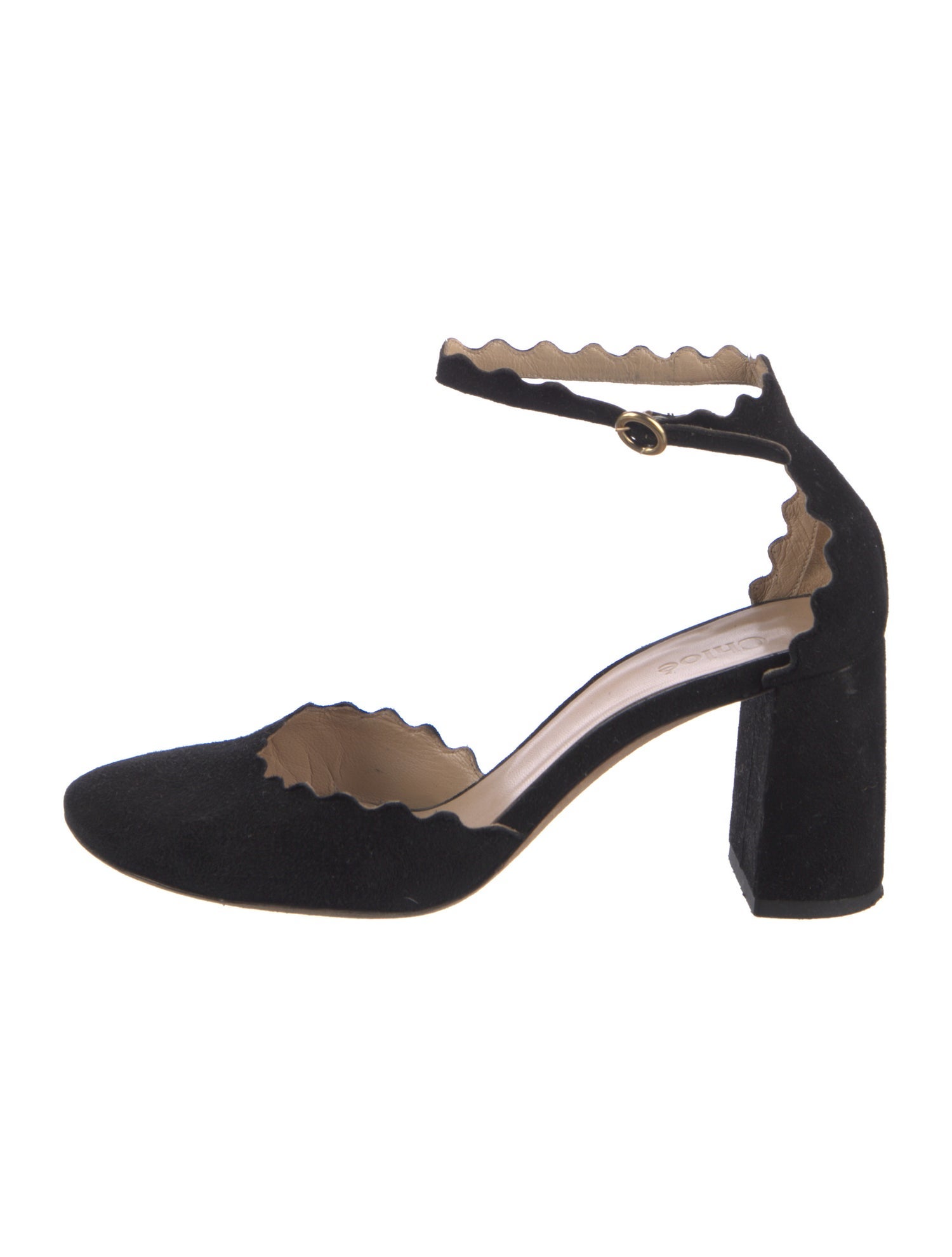 Chloé Suede Scalloped Accent D'Orsay Pumps