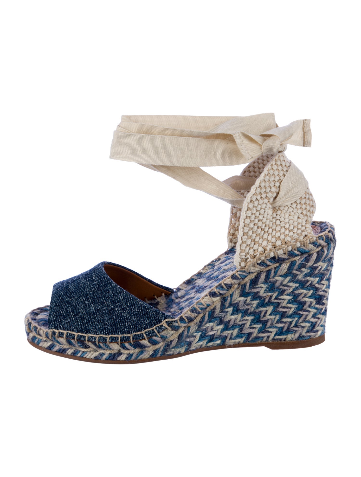 Chloé Denim Tweed Pattern Mules